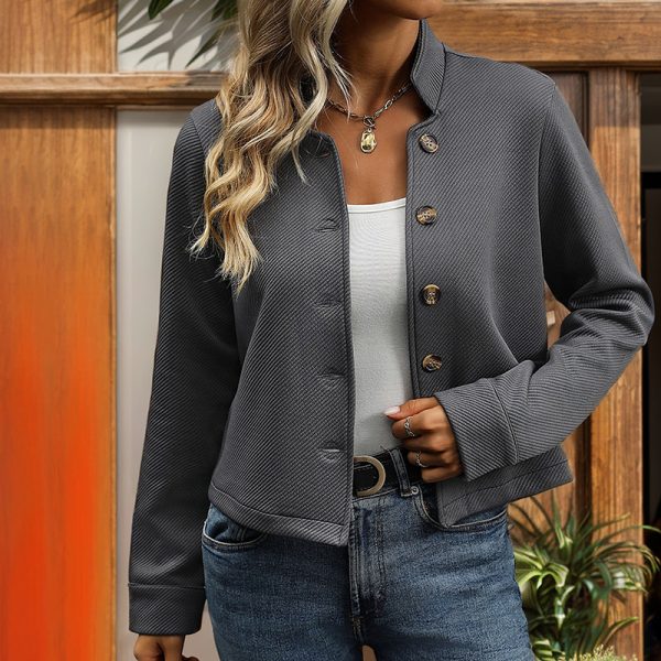 Fashionable Casual Textured Stand Collar Long Sleeve Solid Color Jackets for Women Winter