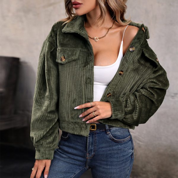 Casual Autumn Women's Clothing Fashionable Warm Plush Solid Color Turn-Down Collar Jacket - Image 3
