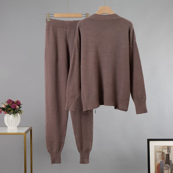 Elegant Cashmere Winter Warm Two Piece Knitted Set Loose Sweater high waist Pants woman Tracksuit - Image 5