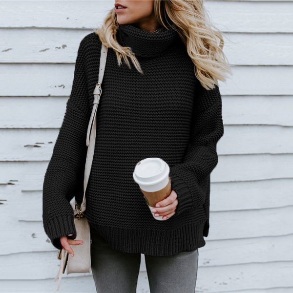 Trending Fashion High Neck Solid Color Long sleeve loose knitted women sweaters pullover tops - Image 6