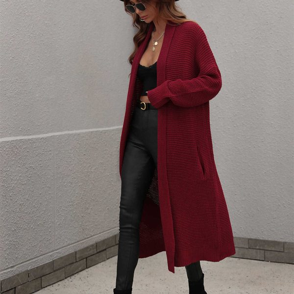 New arrivals solid color oversize elegant knitted coat women long sleeve autumn winter cardigan - Image 3