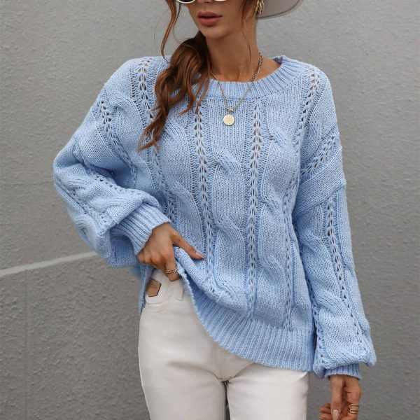 New design off shoulder oversize twisted long sleeve knitted pure color o neck women casual sweaters - Image 6
