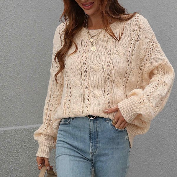 New design off shoulder oversize twisted long sleeve knitted pure color o neck women casual sweaters - Image 5