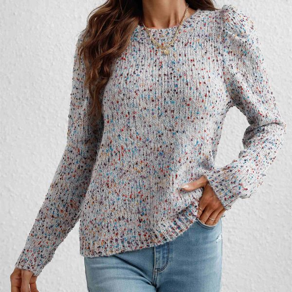 2024 Latest design slim fit pullover dot casual knitwear solid color o-neck puff sleeve women sweaters - Image 5