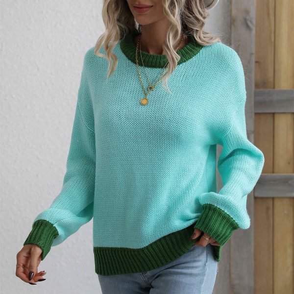 Hot selling patchwork color blocking jumpers knitwear women casual oversize sweaters - Image 6