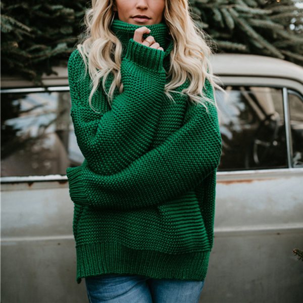 Trending Fashion High Neck Solid Color Long sleeve loose knitted women sweaters pullover tops - Image 5