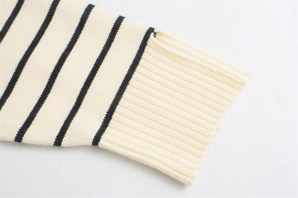 half zipper elegant stripe knitted thicken Sweaters Women oversize Pullover knitted Top - Image 6