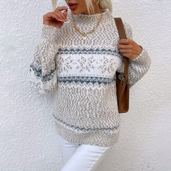 Christmas knitwear fall winter 2024 pullover Half turtleneck snowflake sweater for women - Image 5