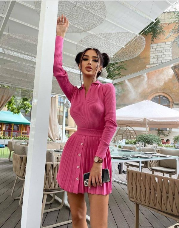 hot sales pure colors skinny sweaters sexy club party outfits knitted mini dress 2 piece matching set - Image 6