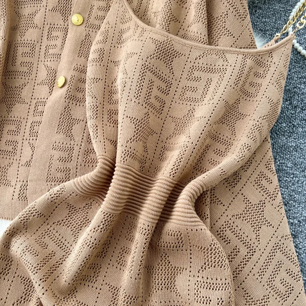 LW0131 Elegant Ladies Two-Piece Set Loose Irregular Knit Cape Knit Smock Coat Chain Strap Dress Two-Piece for Women - Image 5