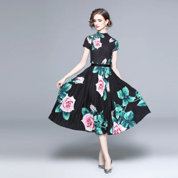 LE1288 in Stock Outlet High Quality Women'S Suit Miyake Pleated Skirt Loose Large-Size Print Two Piece Sets