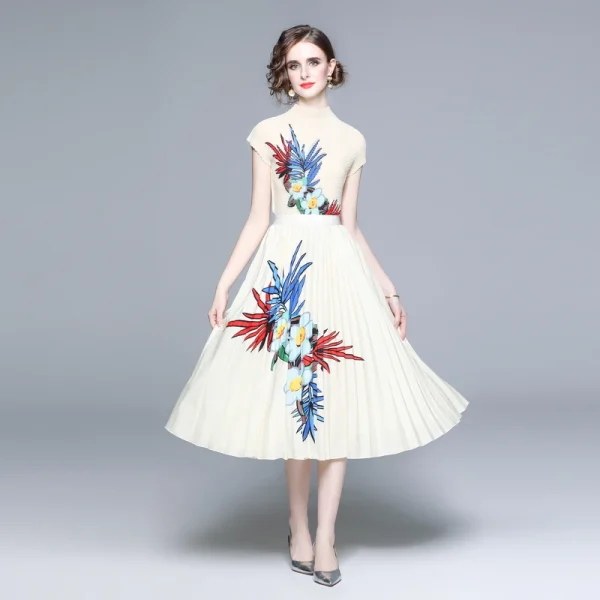 LE1293 in Stock Floral Print Miyake Suit Loose Large-Size Two Piece Sets Casual Pleated Top Boutique Women'S Wear