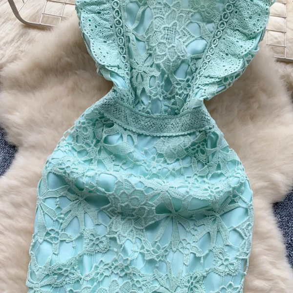ZT1553 Luxury Senior Sense Sleeveless Dress Female Summer Hollow Out Hook Flower Design Slimming Temperament Sexy Mini Dress - Image 4