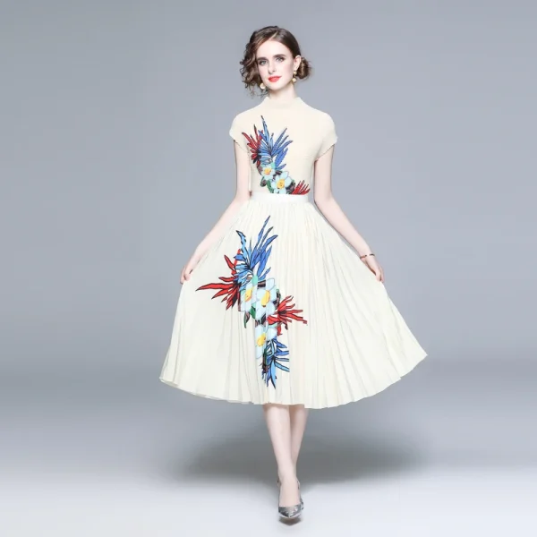 LE1293 in Stock Floral Print Miyake Suit Loose Large-Size Two Piece Sets Casual Pleated Top Boutique Women'S Wear - Image 3