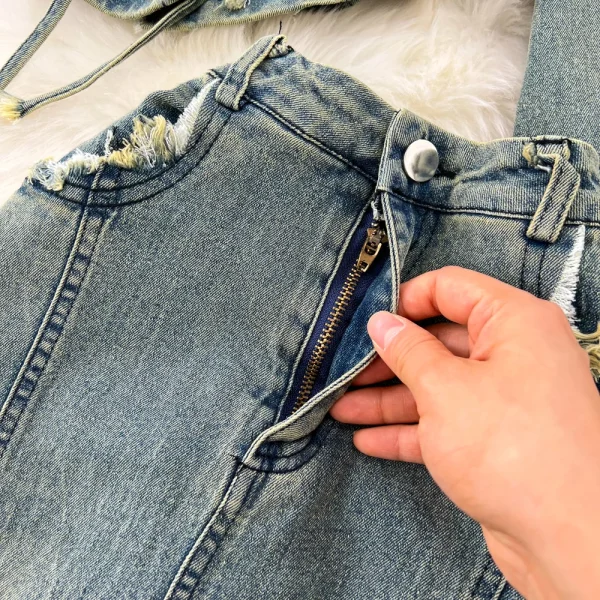 LE4752 Fashion Suit Women Fashion Denim Short Jacket Two-Piece Set High Waist Slimming Fish Tail Wrap Hip Skirt - Image 6