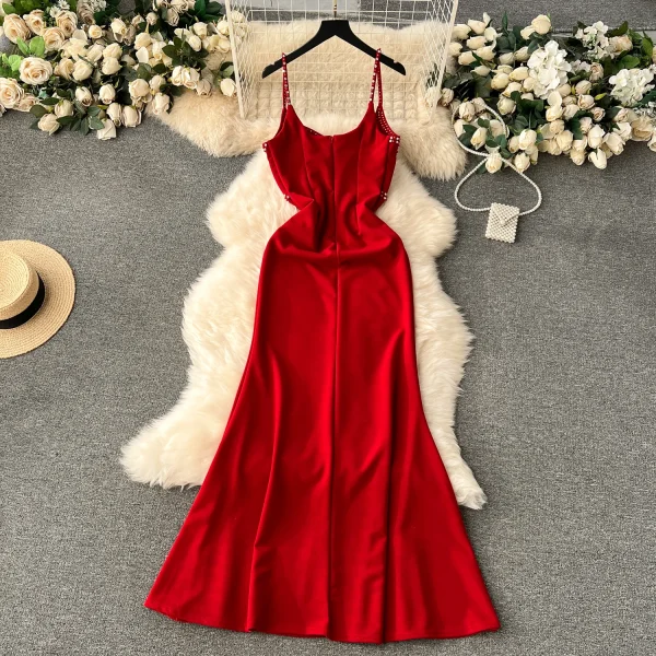 ZT1536 Senior Sense Sexy Dress Female Elegant Gown French Vintage Diamond-encrusted Halter Waist Fishtail Birthday Maxi Dress - Image 4