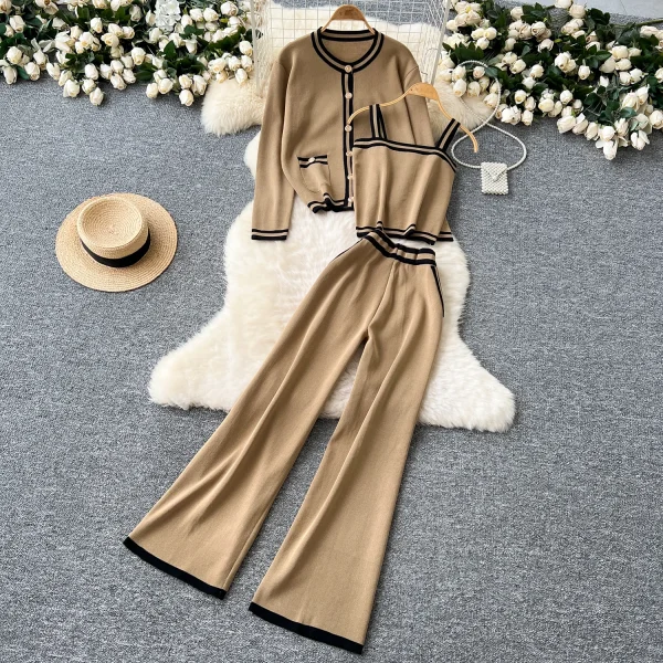 LW0134 Striped Shirt Jacket Halter Top Vest High Waist Wide Leg Slimming Pants Temperament Three-Piece Set Woman - Image 4