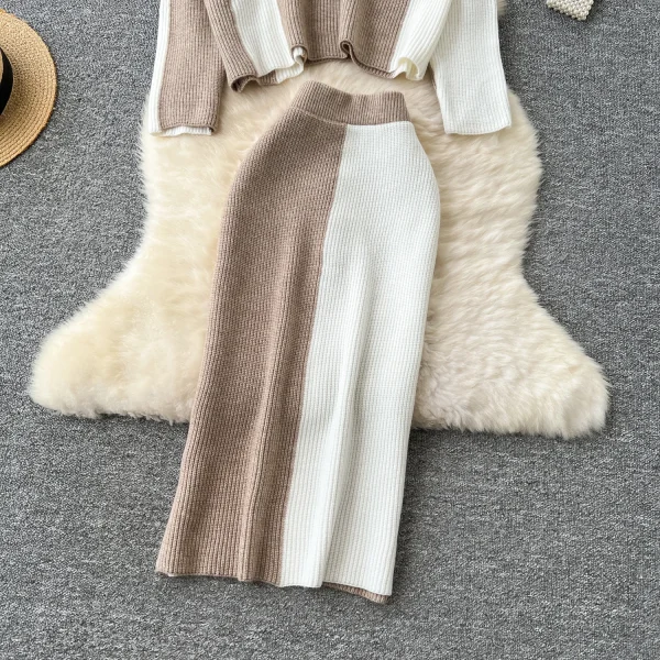 LW0145 Slouchy Sweater Women With Turtleneck Matching Color Sweater Women'S Two-Piece Tight Wrap Hip Skirt - Image 5
