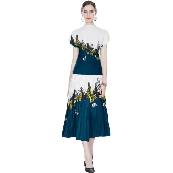 LE1338 Direct Plus Size Boutique Womens Print Skirts and Dresses Pleated 2 Piece Dresses Tops and Skirts Sets - Image 2