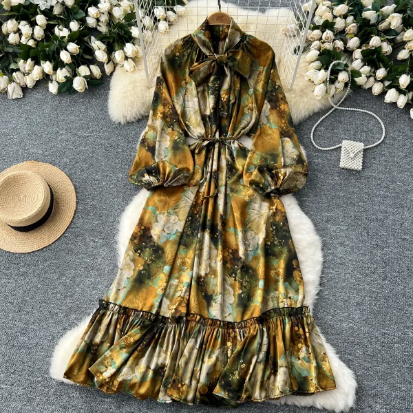 ZT1461 Retro Luxury Design Sense 2025 Midi Dresses Lantern Long Sleeve Fashion Ruffled Women's Dress  Elegant Party Dresses - Image 4