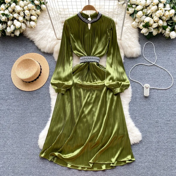 ZT1534 Elegant Mid-Length Satin Dress with Luxury Diamond Collar High-Grade Sense Fashion for Order Model Number - Image 2