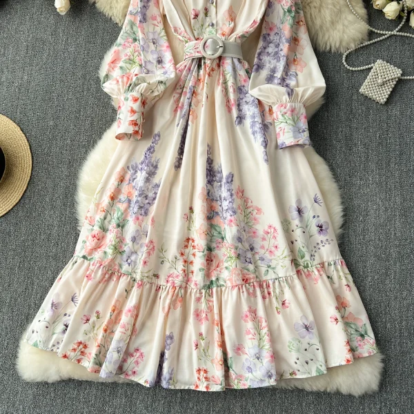 ZT1525 High-end Exquisite Dress Female Socialite Fashion Retro Elegant Lantern Long Sleeve Floral Print French Fresh Dress - Image 3