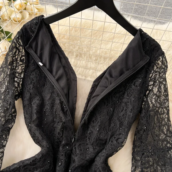 ZT1545 High-end Sequin Lace Female Niche Luxury Beautiful Fancy Trumpet Sleeve Elegant Evening Gown Fishtail Maxi Dress - Image 4