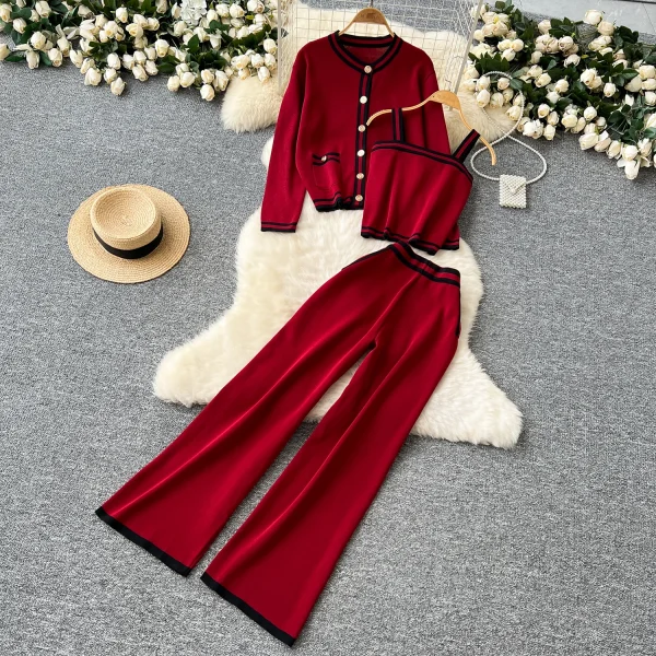 LW0134 Striped Shirt Jacket Halter Top Vest High Waist Wide Leg Slimming Pants Temperament Three-Piece Set Woman