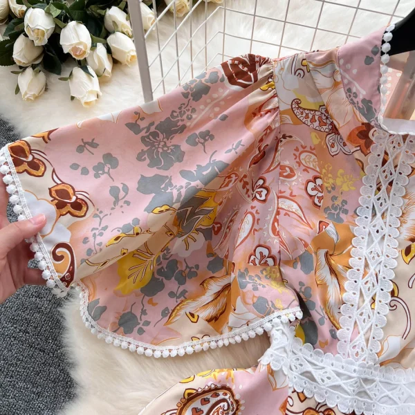 ZT1456 Printed Dress Woman Clothes Floral Dress  Senior Sense  Retro Elegant Lantern Long Sleeve Waist Pleated Dress - Image 3