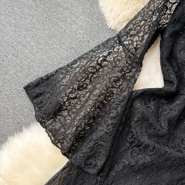 ZT1545 High-end Sequin Lace Female Niche Luxury Beautiful Fancy Trumpet Sleeve Elegant Evening Gown Fishtail Maxi Dress - Image 5
