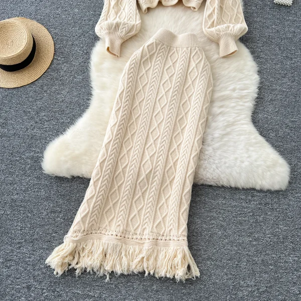 LW0151 Gentle Wind Wear Two-Piece Women'S Fall/Winter Jumper Long-Sleeved Short Twist Sweater Knitted Fringe Skirt - Image 5
