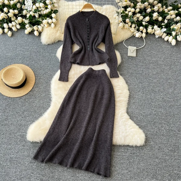 LE4748 Sweater Set for Women in Early Autumn to Wear a Gentle Wind With a Single Breasted Knitwear High Waist Skirt Skirt
