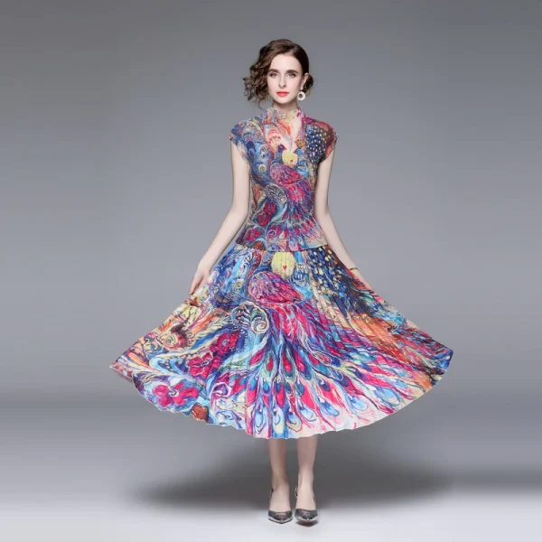 Catwalk Dress Suit Women'S Elastic Corn Halo Dyed Printed Knitted Top+3.2 Meters Oversized Hemline Skirt Two-Piece Set - Image 2
