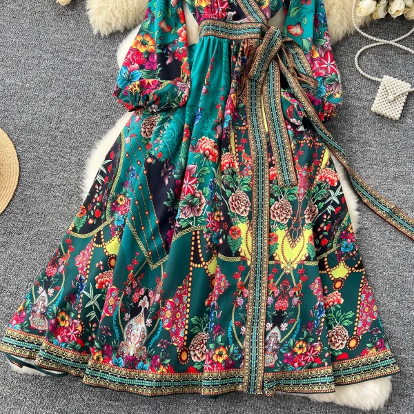 ZT1519 European Luxury Retro Fashion Floral Print Elegant Long Sleeve Vintage One-piece Style French Maxi Dress Woman - Image 3