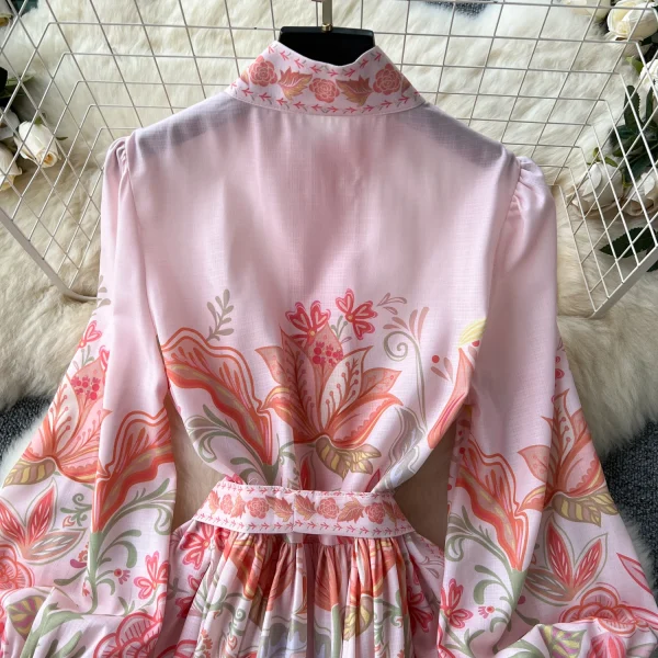 ZT1499 European Loose Waist Binding Flared Sleeve Pendant Floral Printed Elegant Socialite Party Dress Evening Gown - Image 5