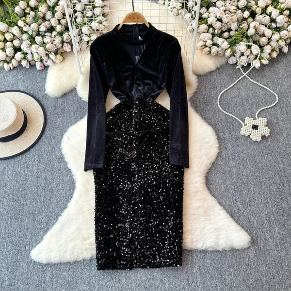 ZT1556 Senior Sense Temperament Celebrity Velvet Dress Female Autumn Winter New Style Sexy V Collar Elegant Party Dresses 2025 - Image 2