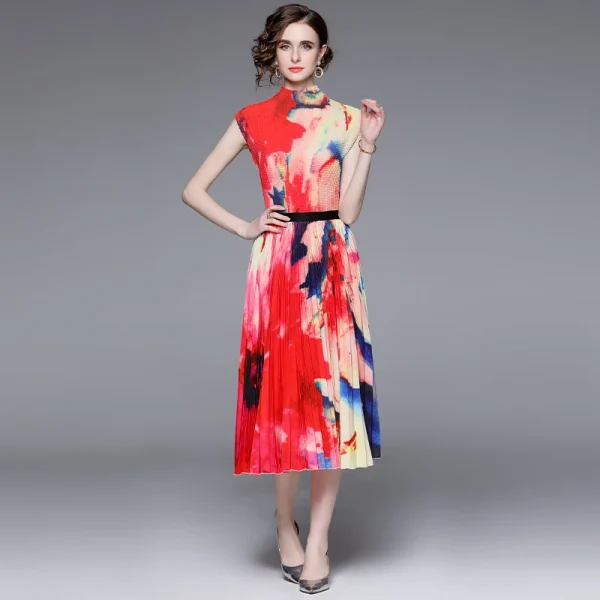 3.2 M Oversized Skirt Hem Elegant Print Miyake Pleated Fashion Set Two-Piece Corn Press Pleated Top Pleated Skirt Set - Image 3