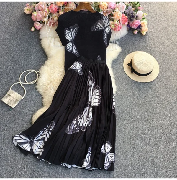 LE1302 Accept Miyake Pleated Casual Style Suit Boutique Women 2 Pieces Sets Short Sleeve Shirt Long Pleated Skirt - Image 4