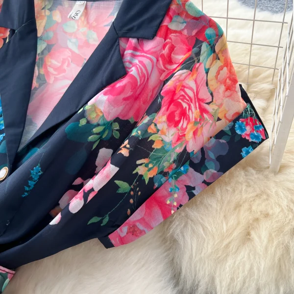 ZT1518 Retro Women's Summer Dress New Style  Temperament Single Breasted Lapel Print Maxi Dress Evening Gown - Image 5