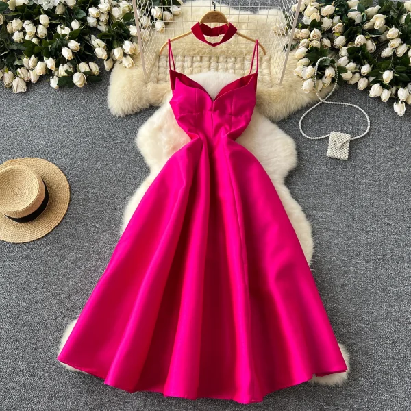 ZT1472 French Womens Dresses Luxury Socialite V-neck  Halter A-line Pompon Dress Senior Sense Maxi Dress Evening Gown - Image 5