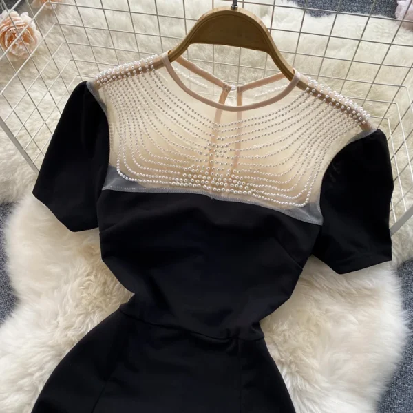 ZT1533 High-end Elegant Mesh Beaded Banquet Evening Gown  Summer 2025 New Slim-fit Temperament Slimming Midi Dress Women - Image 2