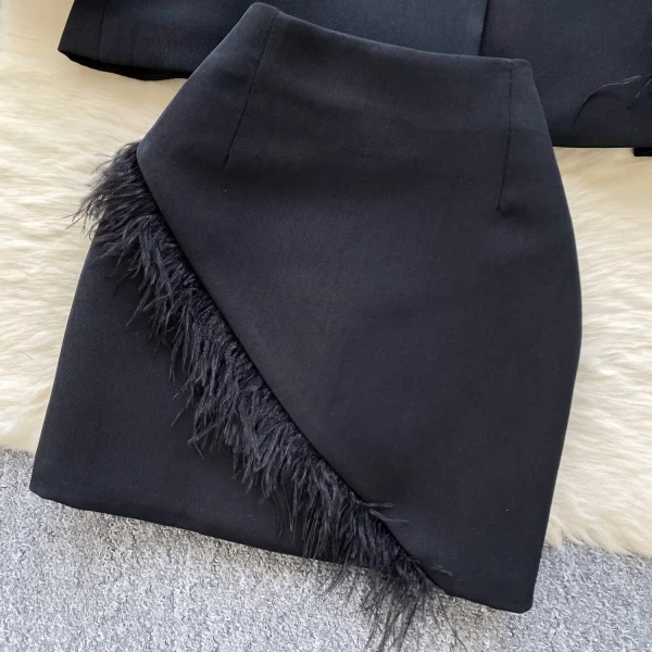 LW0611 Casual Temperament Loose Furry Sleeve Suit Jacket Top High Fanny Pack Hip Skirt Skirt Two Piece Set for Ladies - Image 5