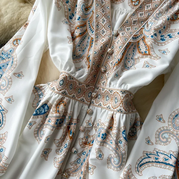 ZT1514 French Vintage Elegant Dress Female High-end Exquisite Banquet Party Holiday  European Court Print Maxi Dress - Image 4