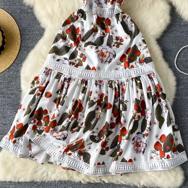 ZT1526 High-end Women's Dress 2025 New Elegant Halter  Lace Floral Print Halter Temperament Holiday Fresh French Midi Dress - Image 3
