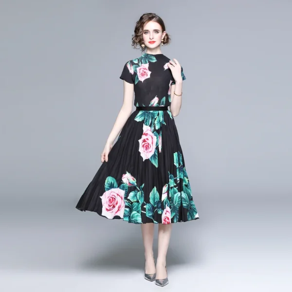 LE1288 in Stock Outlet High Quality Women'S Suit Miyake Pleated Skirt Loose Large-Size Print Two Piece Sets - Image 2