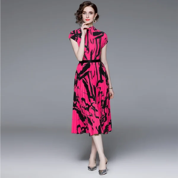 3.2m Oversized Hemline Elegant Printed Miyake Pleated Two-Piece Set High Elasticity Corn Press Pleated Skirt Suit - Image 2