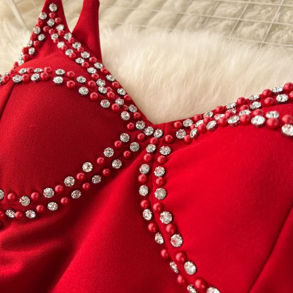 ZT1536 Senior Sense Sexy Dress Female Elegant Gown French Vintage Diamond-encrusted Halter Waist Fishtail Birthday Maxi Dress - Image 6