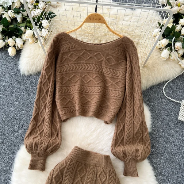 LW0151 Gentle Wind Wear Two-Piece Women'S Fall/Winter Jumper Long-Sleeved Short Twist Sweater Knitted Fringe Skirt - Image 6