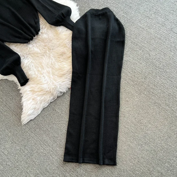 LE4755 Women'S Winter Pant Sets Vintage Turtleneck Loose-Fitting Knit Sweater Two-Piece High Fanny Pack Hip Skirt - Image 6