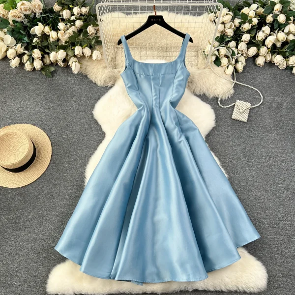 ZT1532 French Haute Couture Temperament square Collar Waist Slimming Sleeveless Elegant Socialite Midi Dress Printed Dress - Image 2